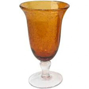 Vintage Artland Iris Hand Blown Seeded Amber Ice Tea Goblet Glass